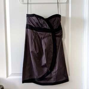 H&m Strapless Sweetheart Neckline Dress -  Brown with Black Trim - Size 6